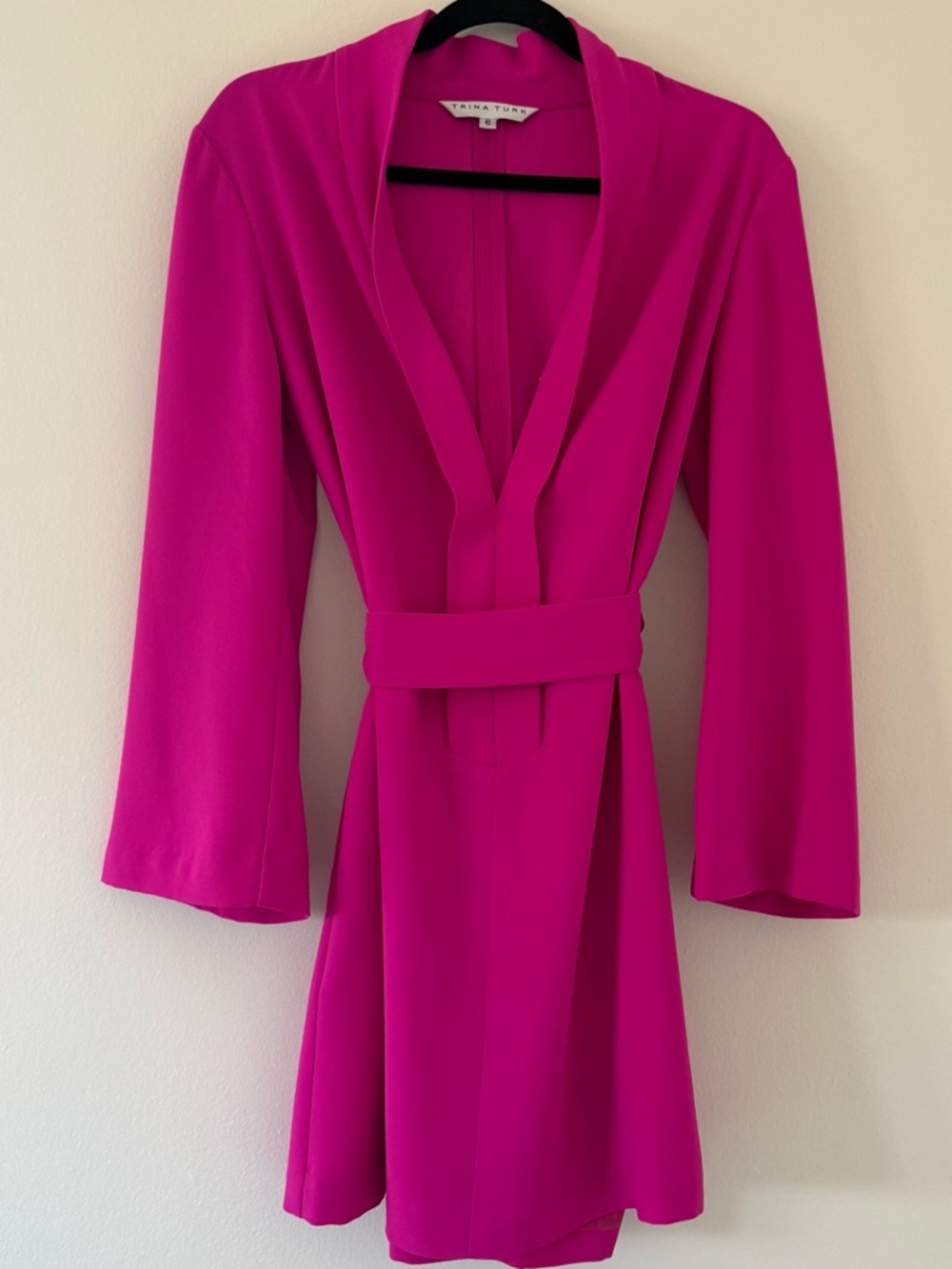 Trina Turk Hot Pink Belted Wrap Dress Long Sleeve Size 6